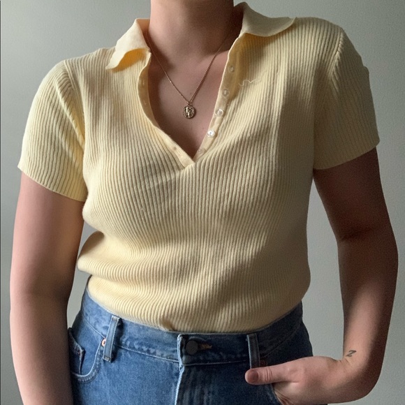 Vintage Yellow Short Sleeve Polo Top - Picture 3 of 13